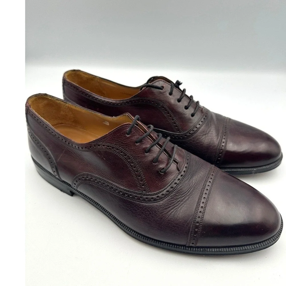 Mezlan Florence Oxford Derby Dress Shoes Mens 10 Brown Leather Brogue Cap Toe